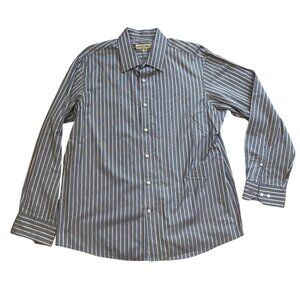 Pronto Uomo Striped Button Up Dress Shirt Men's Size XL 100% Cotton Purple Black